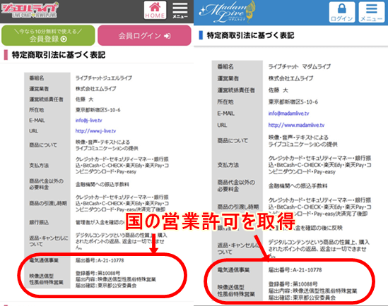 マダムライブとジュエルライブの営業許可